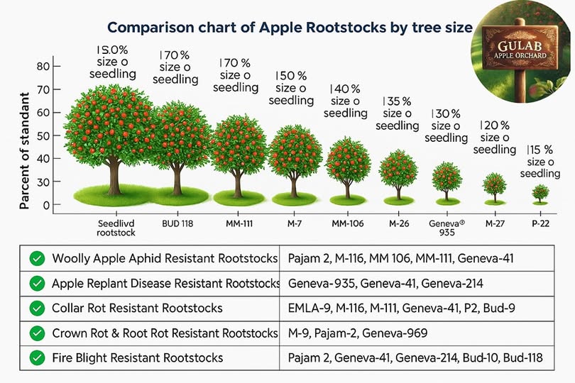 Grafic comparativ al portaltoilor pentru măr - dimensiuni și tipuri de portaltoi de la seedling la pitici